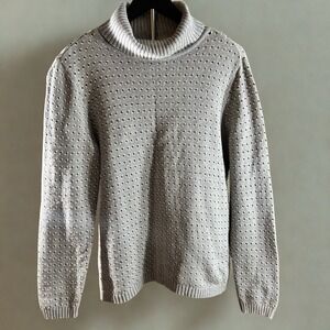 Karen Scott Mens Grey Cotton Turtleneck Knit Sweater Pointelle Size Medium